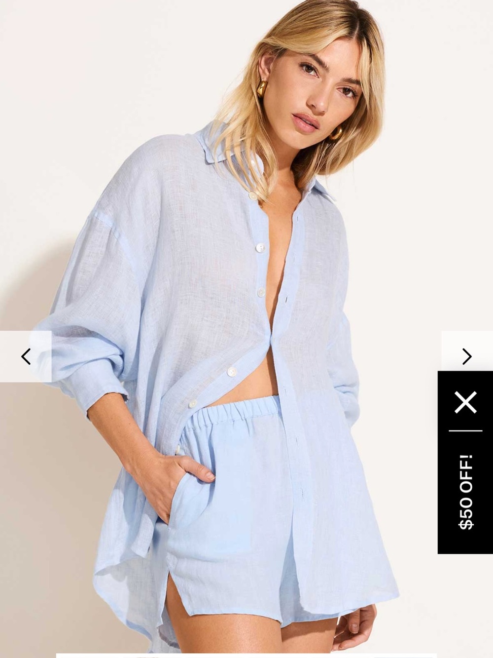 Vitamin A Playa Linen Boyfriend Shirt - Celeste EcoLinen L